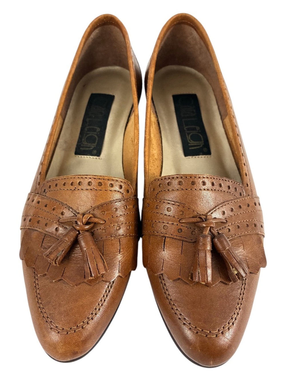 Tassel Brogue Loafers 5.5 Brazil Brown Leather Flat Almond Toe High Vamp Shoes